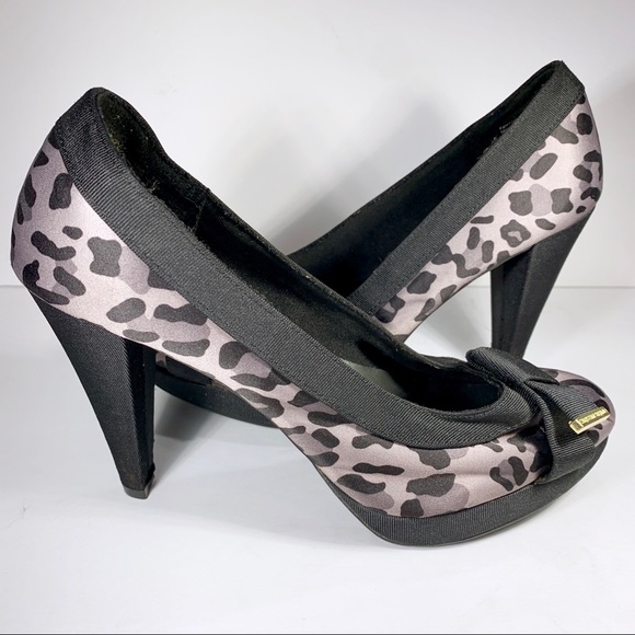 ☀️Cheetah Print Heels Gray Black 7.5 Pump Platform - Picture 2 of 8